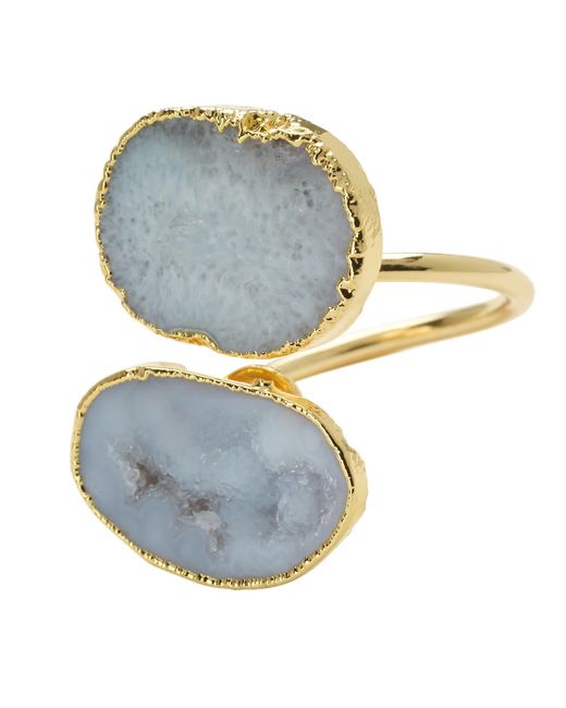 YAA YAA LONDON Blue White Grey Duo Crystal Adjustable Gold Ring