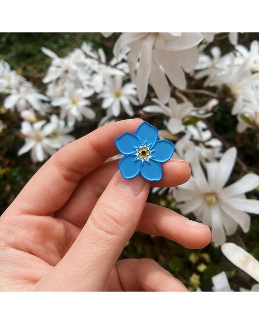 Make Heads Turn Blue Enamel Pin Forget Me Not Flower