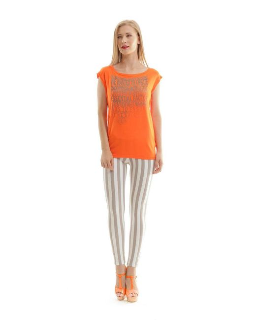 Conquista Orange Sleeveless Print Top