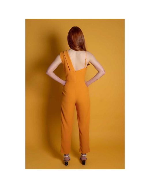 Femponiq Orange Peak Lapel Tailored Jumpsuit