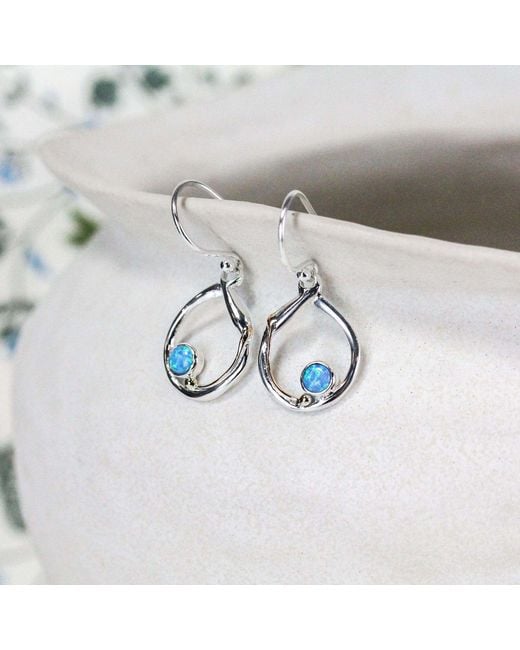 Isla Silver Blue Handmade Circular Fire Opal Earrings