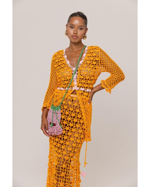Andreeva Orange California Poppy Handmade Knit Midi Skirt