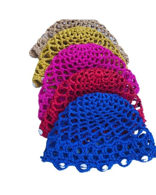 Springmoonatelier Red Handmade Raffia Yarn Hat