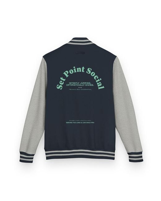 Anchor and Crew Blue Heather Set Point Social Volleyball Club League Cotton Varsity Letterman Jacket for men