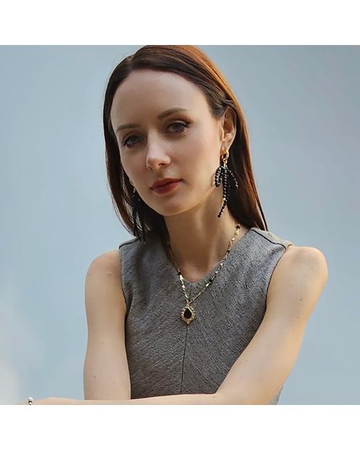 Farra Metallic Obsidian Crafted Butterfly Knot And Tassel Asymmetric Earrings