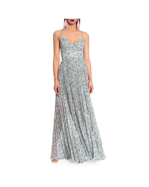 AGGI by HALEWSKI Gray Noemi Romantic Flowers Maxi Pleated Dress