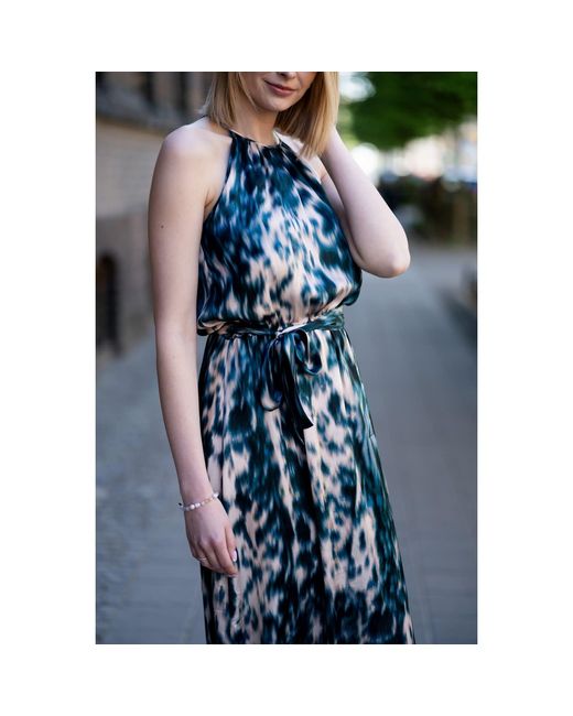 Oh!Zuza Blue Neutrals Echo Satin Viscose Maxi Dress With Belt