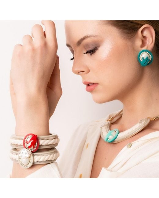 Gissa Bicalho Natural Handmade Bracelet Shell And Pearl Cord Clay
