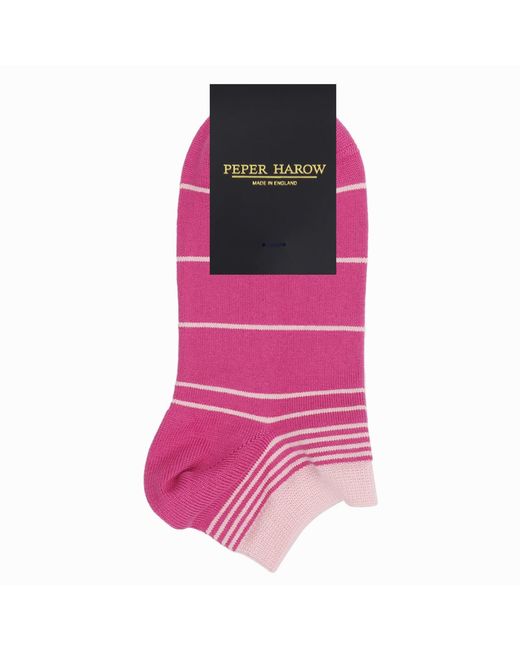 Peper Harow - Made in England Pink Retro Stripe Trainer Socks –