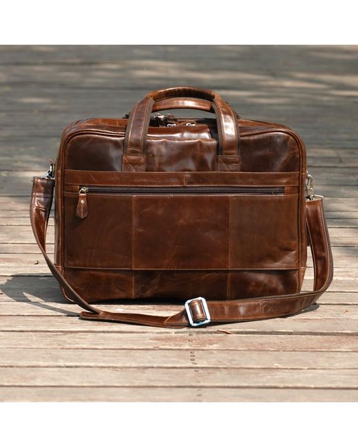 Touri Brown Genuine Leather Briefcase With Luggage Strap for men
