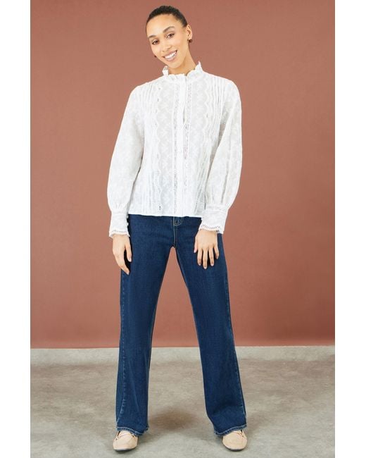 Yumi' White Floral Cotton Shirt With Lace Details