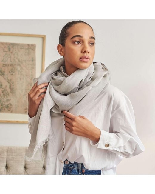 Variously White Pebble Light Hand Woven Soft Linen Scarf