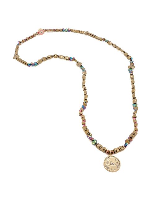 Ebru Jewelry Metallic Good Luck Symbol Design Pendant Hematite Beaded Necklace