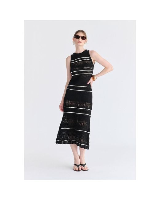 Paisie Black Contrast Detail Pointelle Knitted Dress