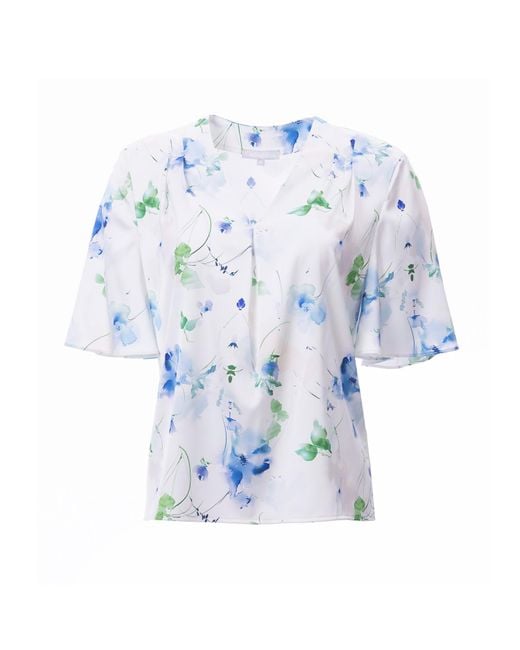 Carloslines Blue V-Neck Pleat Detail Flutter Sleeve Blouse