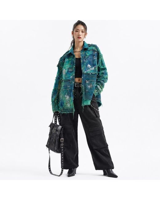 Zasta Studio Green Wearable Ruins Shredded Denim Colored Shirt A