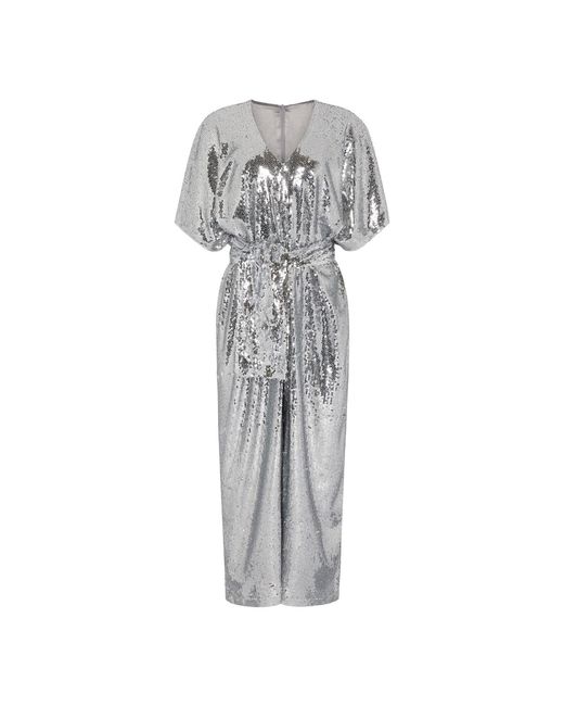 NALÈ Gray Sequin Palazzo Jumpsuit With Satin Lining & Detachable Belt