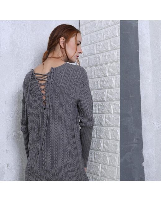 Smart and Joy Gray Lacing-In-Back Jumper Dress