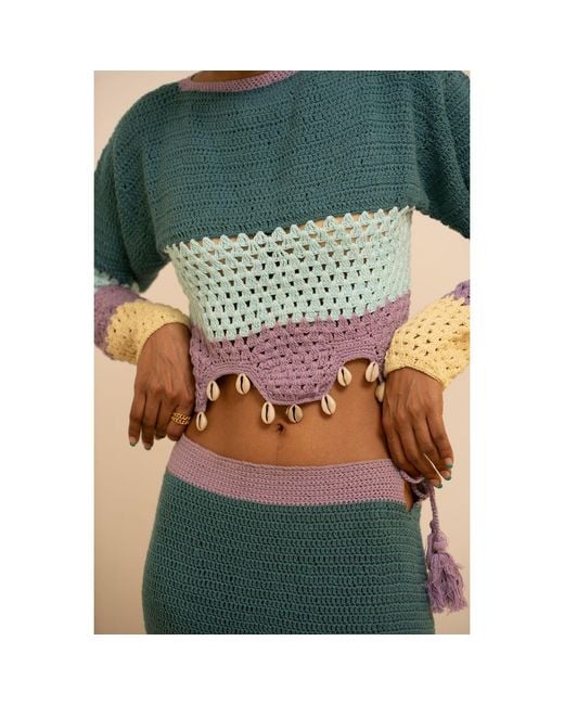 Tega Collective Blue Samudram Colorblock Crochet Top