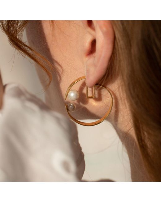LINYA JEWELLERY Metallic Geometric Hoop Pearl Earrings