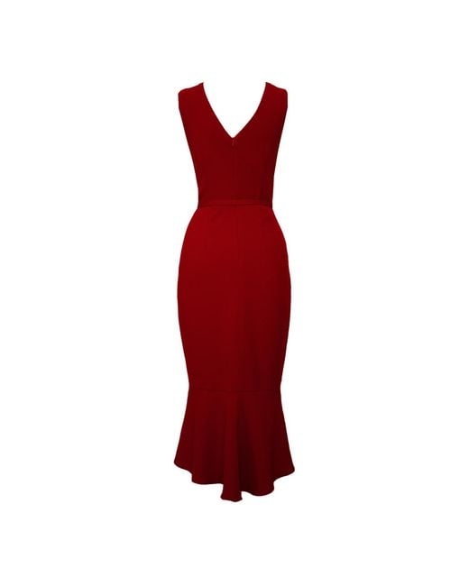 ALINA CERNĂTESCU Red Fame Dark Midi Dress With Textile Belt And V-Neck