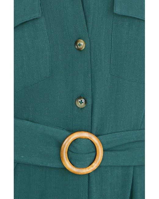 Yumi' Green Viscose Midi Shirt Dress With Wooden Belt