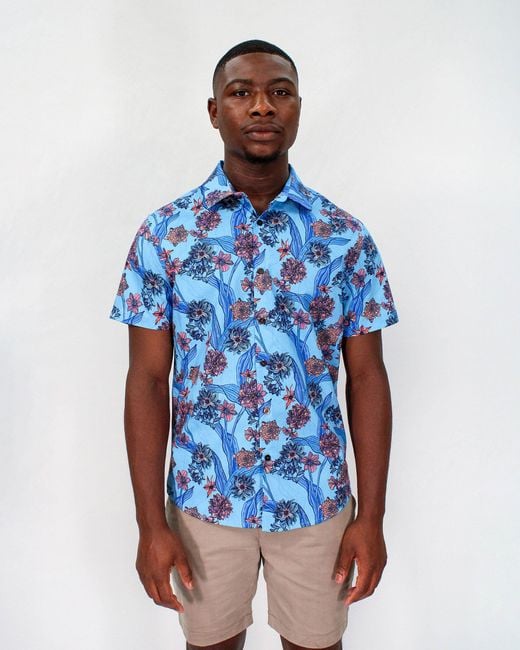 Lords of Harlech Blue Scott Ocean Floral Shirt for men
