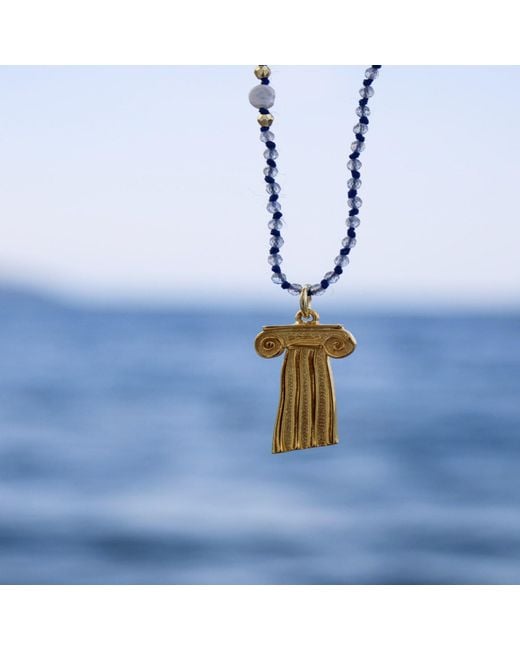 1610Istanbul Metallic Ionic Column Pearl Gemstones Necklace