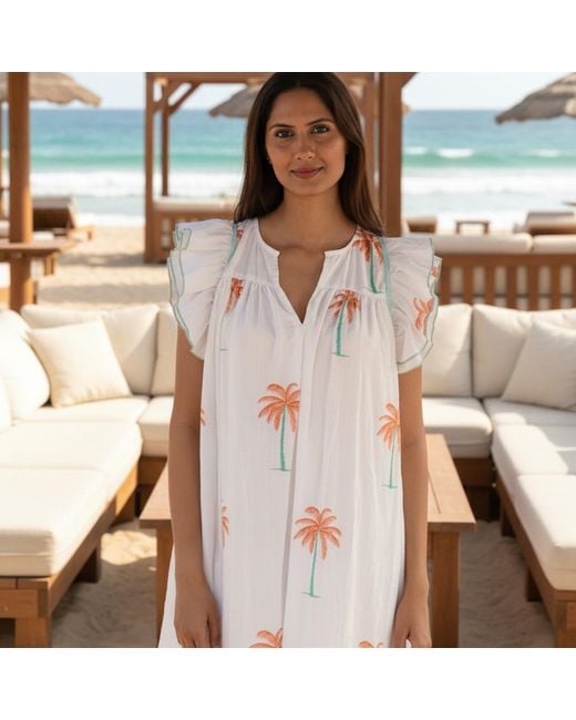 La Mandarine White Summer Dress, Floaty Cotton Summer Midi Dress With Pockets Palmeraie