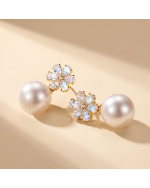 Kai Fine Jewelry Blue Solid Natural Moonstone, Diamond & Freshwater Pearl Flora Convertible Drop Earrings
