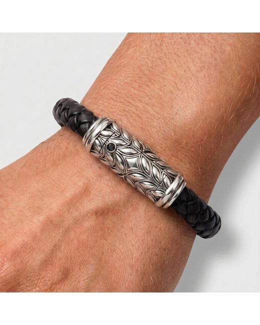 Daneila Léon Black Sterling Leather Bracelet With Diamonds for men