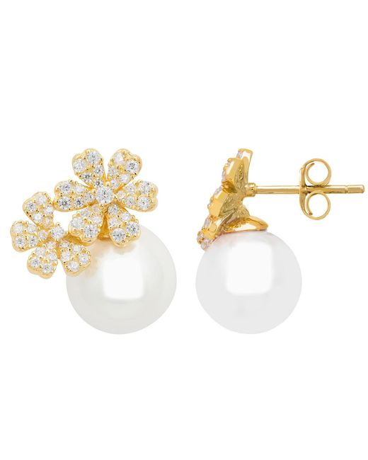 Latelita London Metallic Bouquet And Pearl Stud Earrings Gold