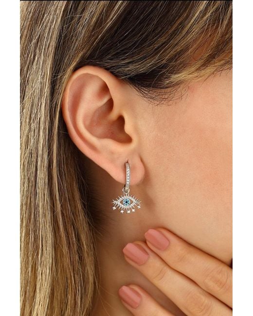 Spero London White Evil Eye Earring Eye Eyelash Pave Sterling Earring