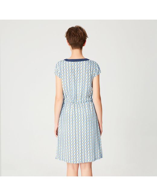 Smart and Joy Blue Tunic Dress With Drawstring Belt And Geometric Print