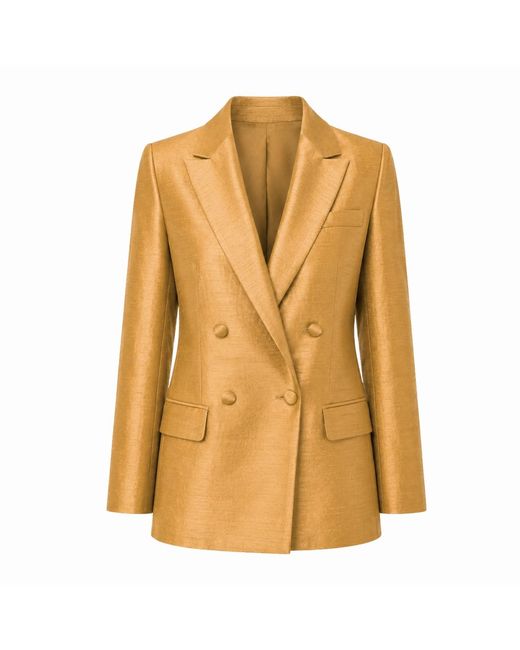 Gushka Metallic Saffron Silk Shantung Blazer Jacket