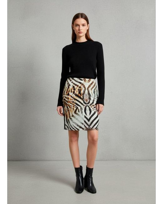 Conquista Black Animal Print Pencil Skirt With Side Panels