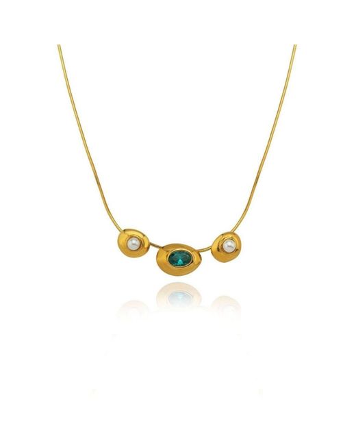 LINYA JEWELLERY Metallic Luna Stone Pearl Necklace