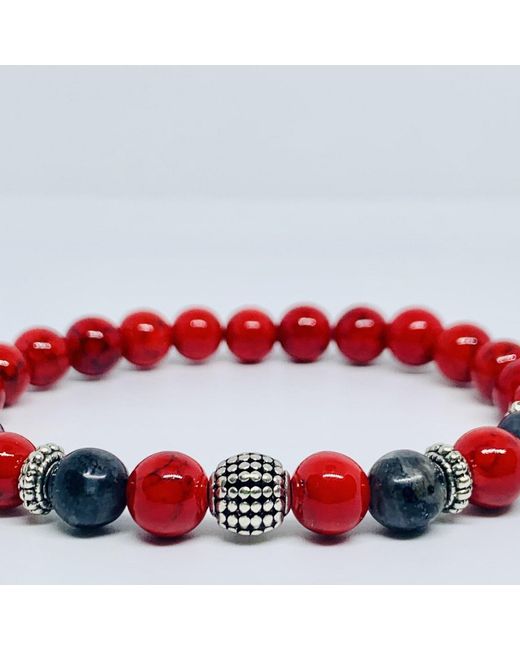 Addicted Red Odisseo Handcrafted Bracelet With Labradorite & Howlite for men