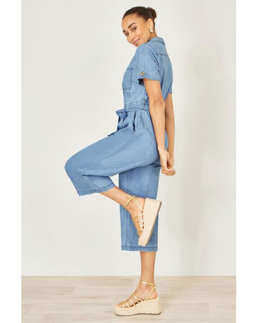 Yumi' Blue Chambray Light Denim Button Jumpsuit