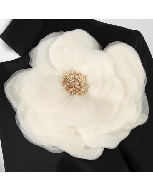 Laines London Black Neutrals Laines Couture Tailored Cape With Embellished Cream Corsage