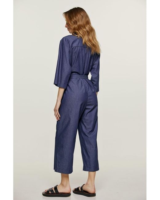 Conquista Blue Cotton Jumpsuit