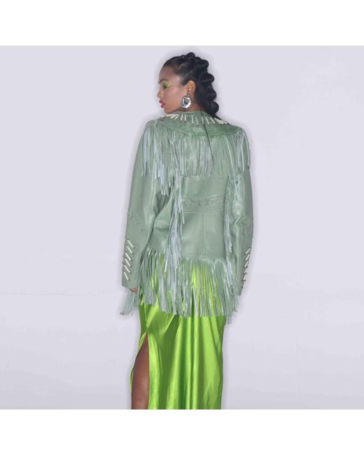 Zasta Studio Green The Leader- Beads & Fringes Leather Jacket