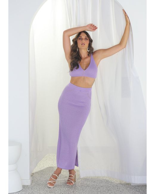 Why Mary Purple Knitted Crop Top & Maxi Pencil Skirt Set