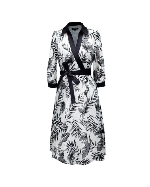 Smart and Joy Black Bi-Material Wrap Dress With Tropical Print
