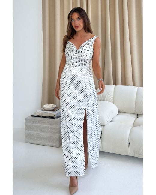 Girl In Mind White Senna Asymmetric Double Cowl Maxi Dress Spot