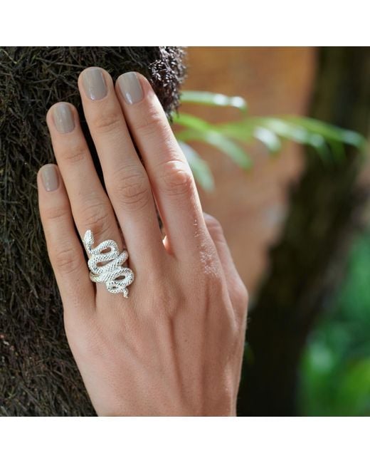 Zoe & Morgan Metallic Hand-Carved Recycled Silver Snake Ring