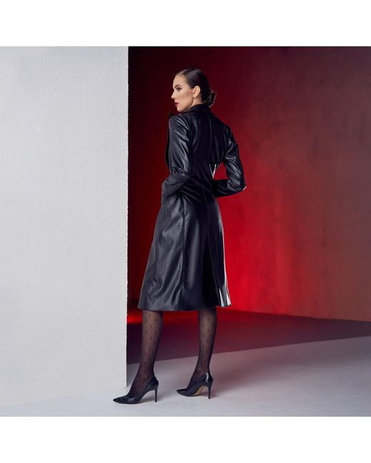 AVENUE No.29 Black Eco Leather Midi Lenght Coat With Belt