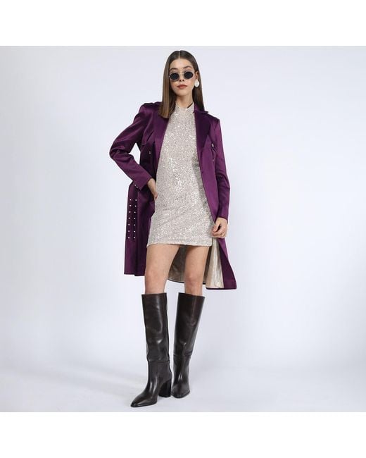 Richa Sharma Purple Burgundy Hued Double Breasted Trench Coat
