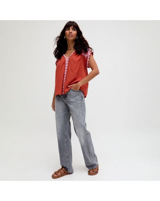 Raffya Orange Luna Blouse With Embroidery