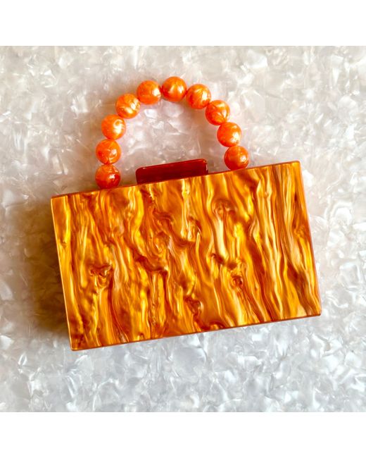 CLOSET REHAB Orange Acrylic Party Box Purse In Blaze With Beaded Handle